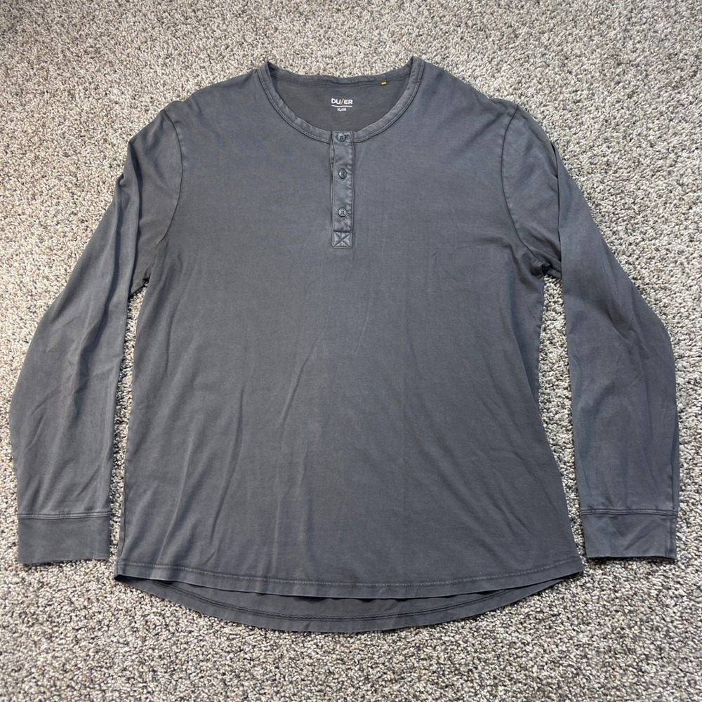 Du/er Men's XL Long Sleeve Henley Shirt Charcoal Wolf Grey 100% Pima Cotton